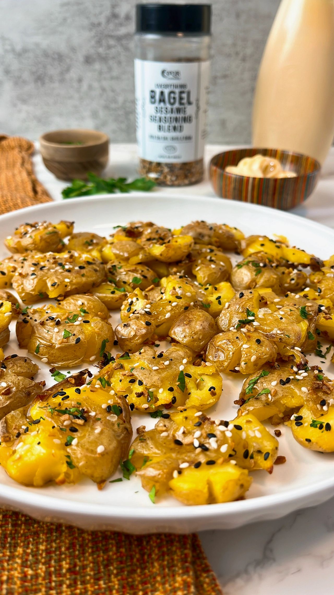 smashed potatoes with everything bagel seasoning