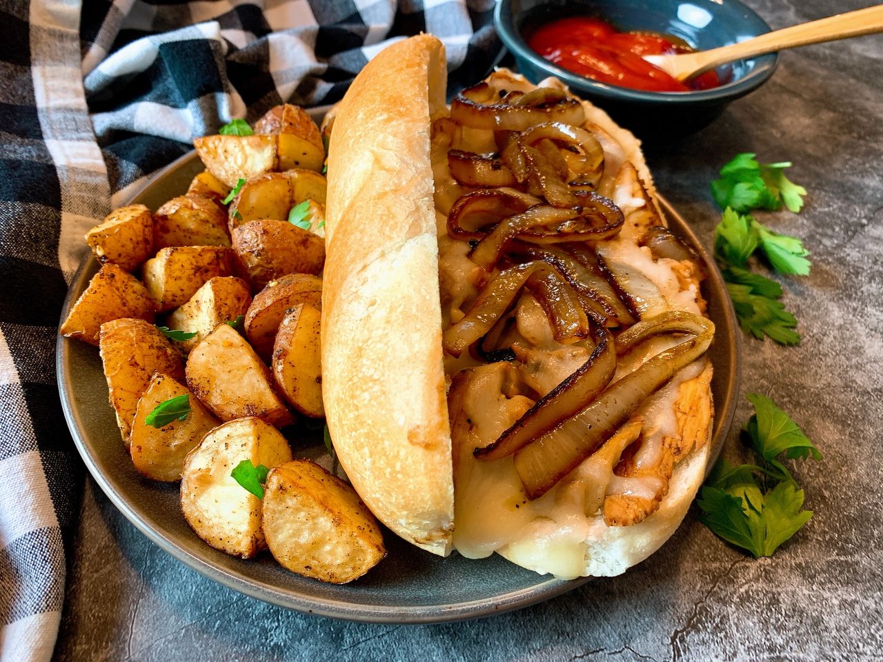 chicken cheesesteaks with fried onions