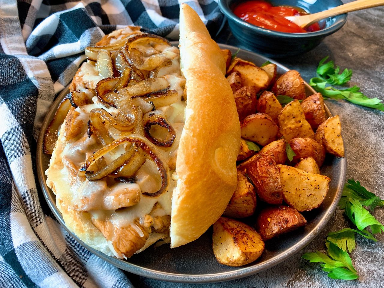 chicken cheesesteaks with fried onions