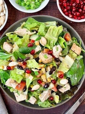 salad with chicken and pomegranate seeds