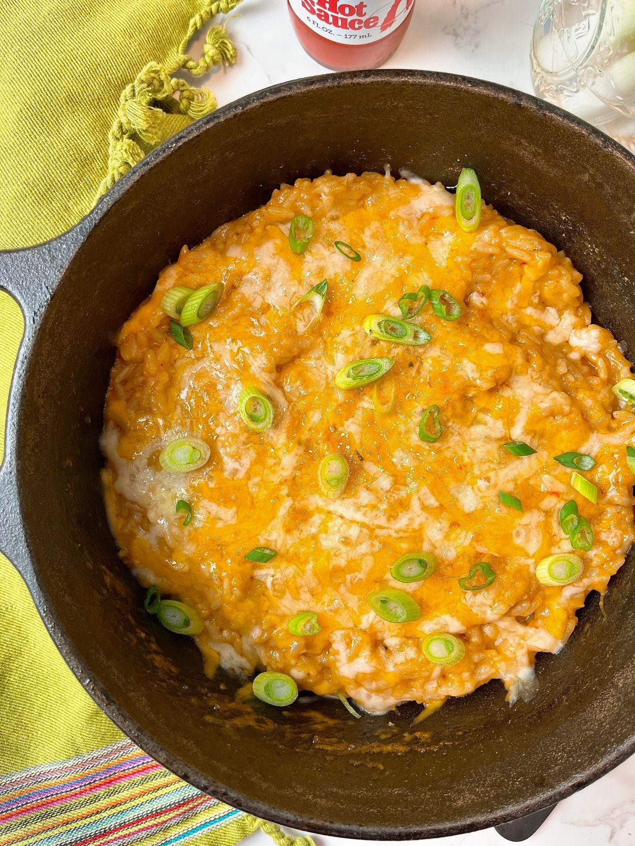 rice with taco seasoning and Mexican cheese
