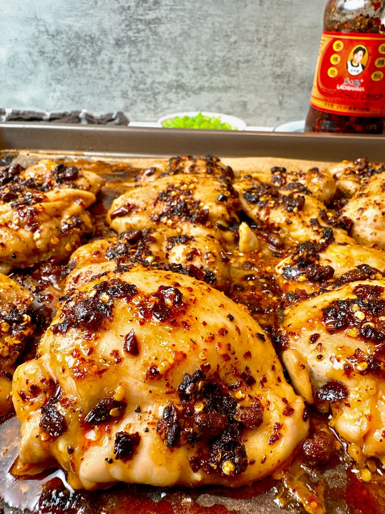 chili crisp chicken thighs