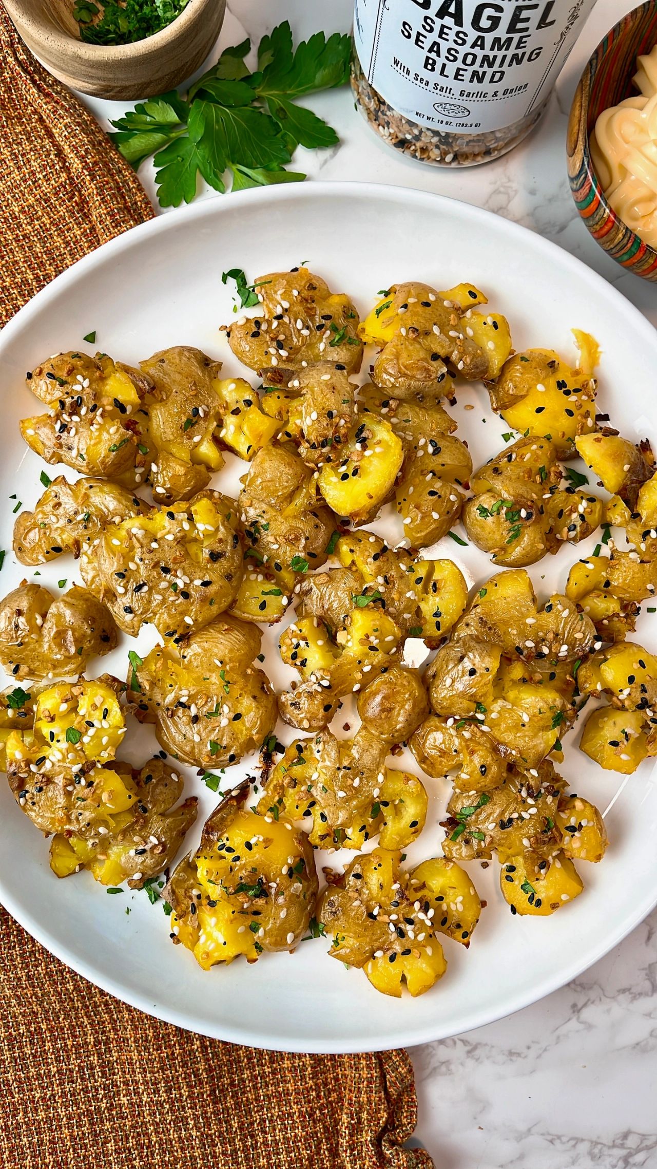 smashed potatoes with everything bagel seasoning
