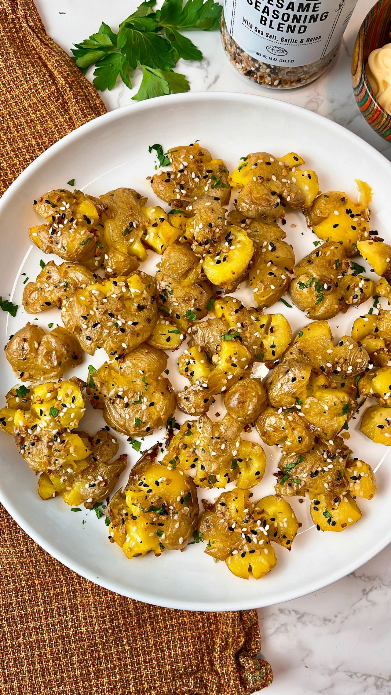 smashed potatoes with everything bagel seasoning