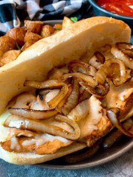 chicken cheesesteaks with fried onions