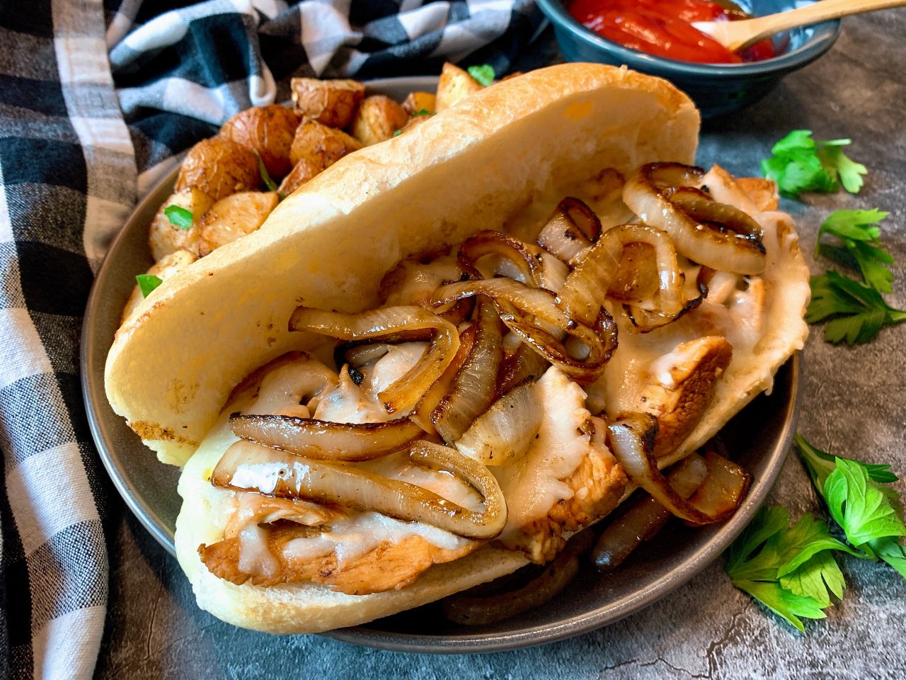 chicken cheesesteaks with fried onions
