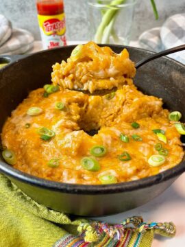 rice with taco seasoning and Mexican cheese