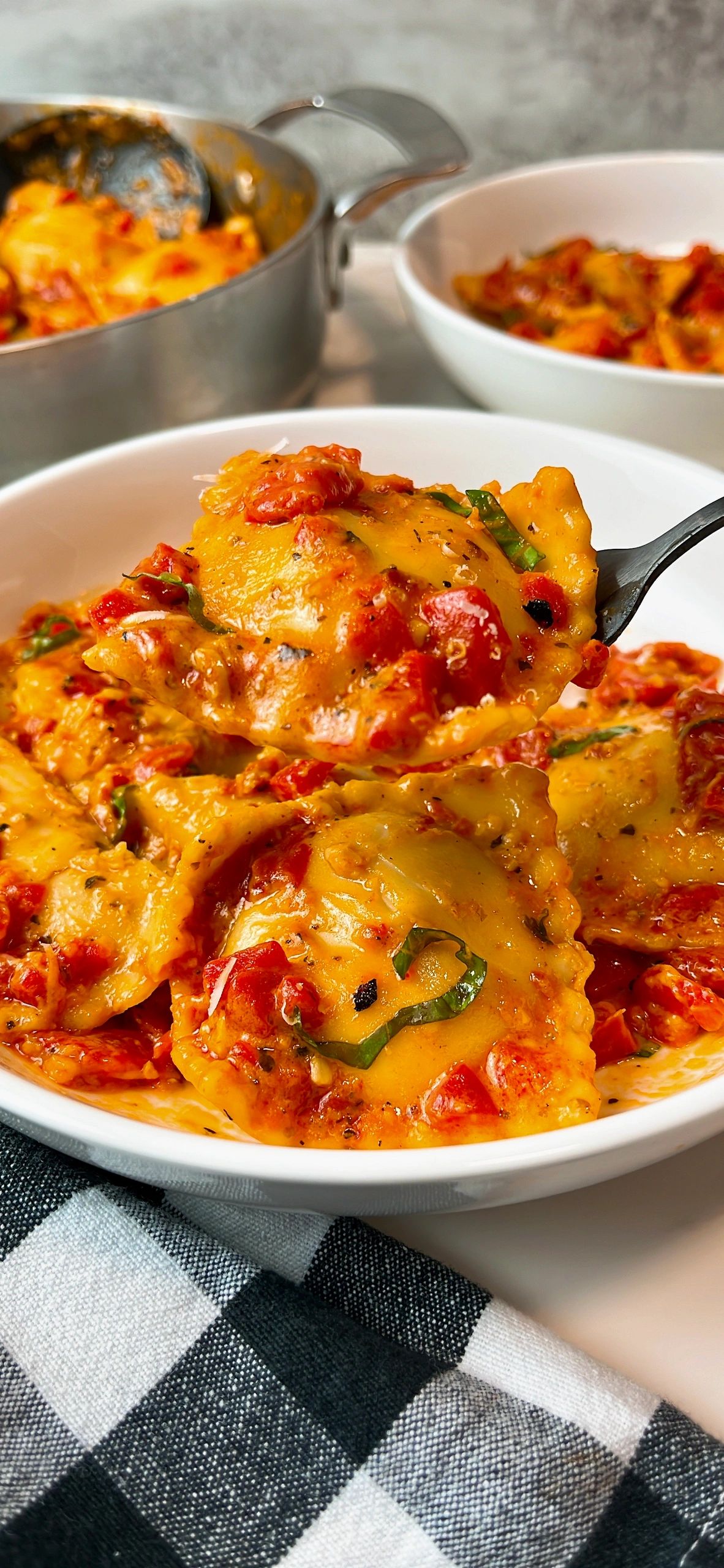 ravioli with red pepper sauce
