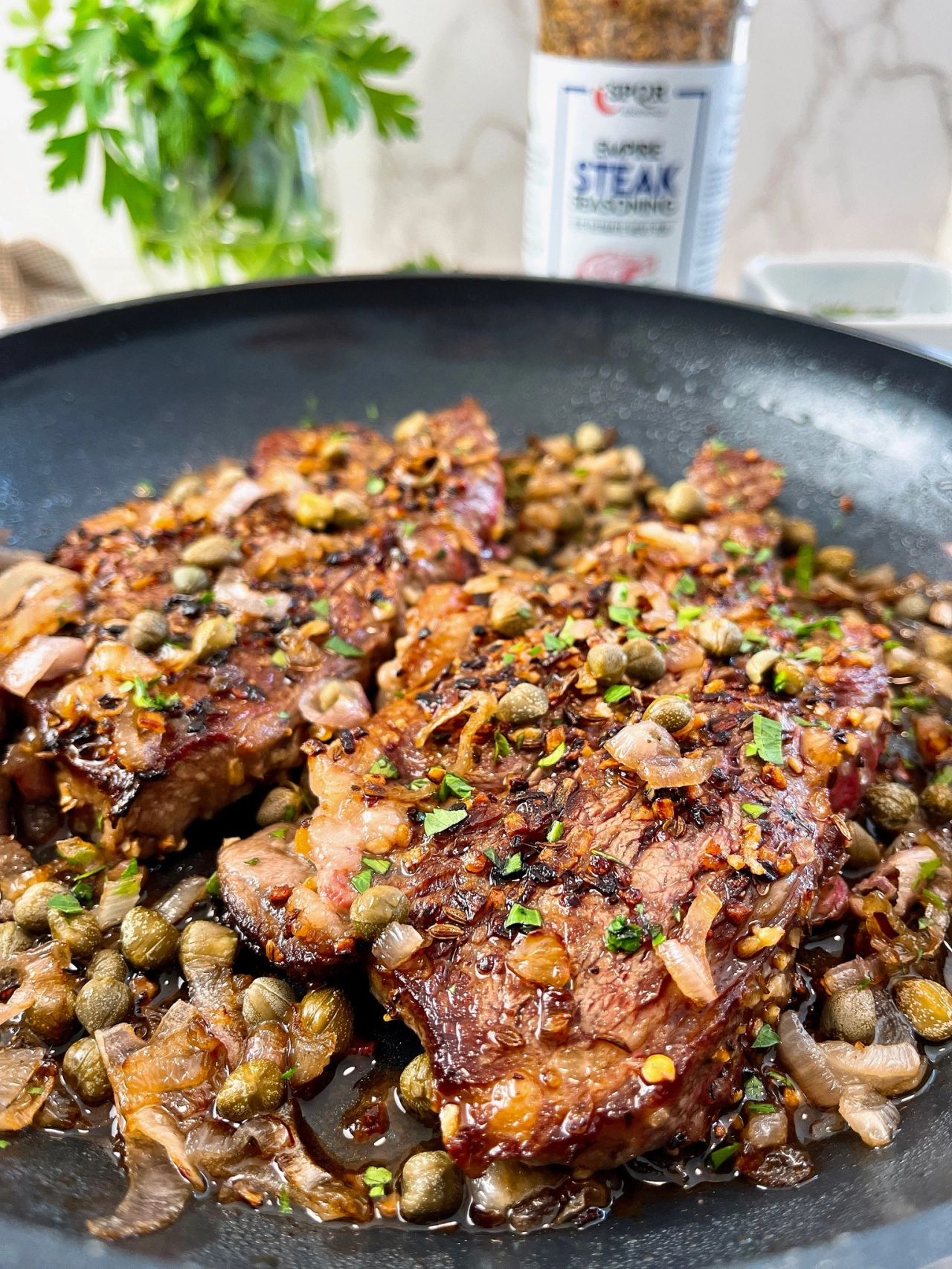 steaks with capers and shallots
