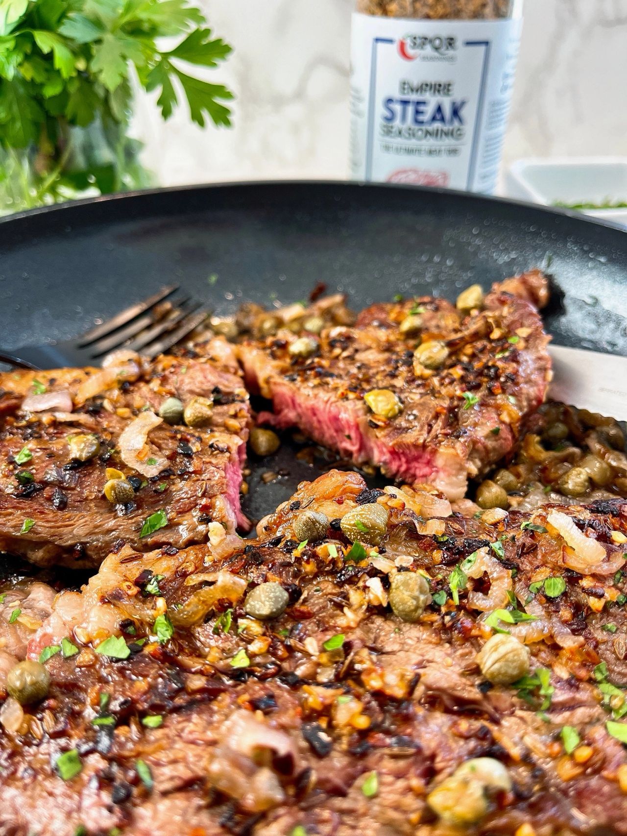 steaks with capers and shallots