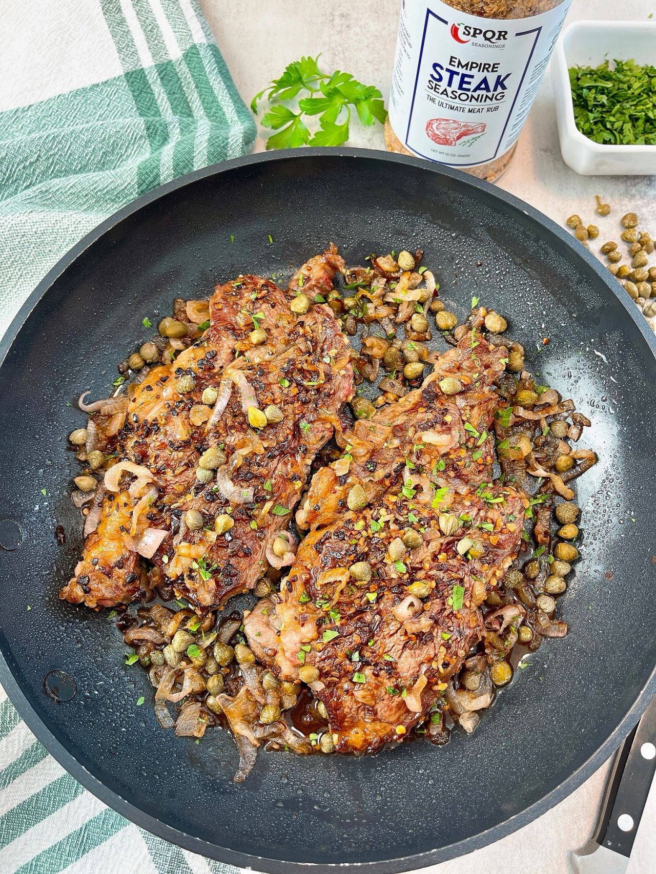 steaks with capers and shallots