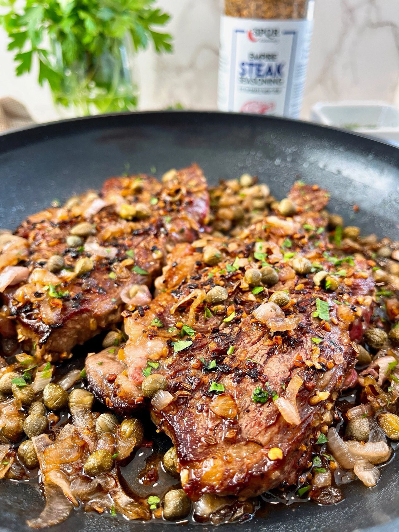 steaks with capers and shallots