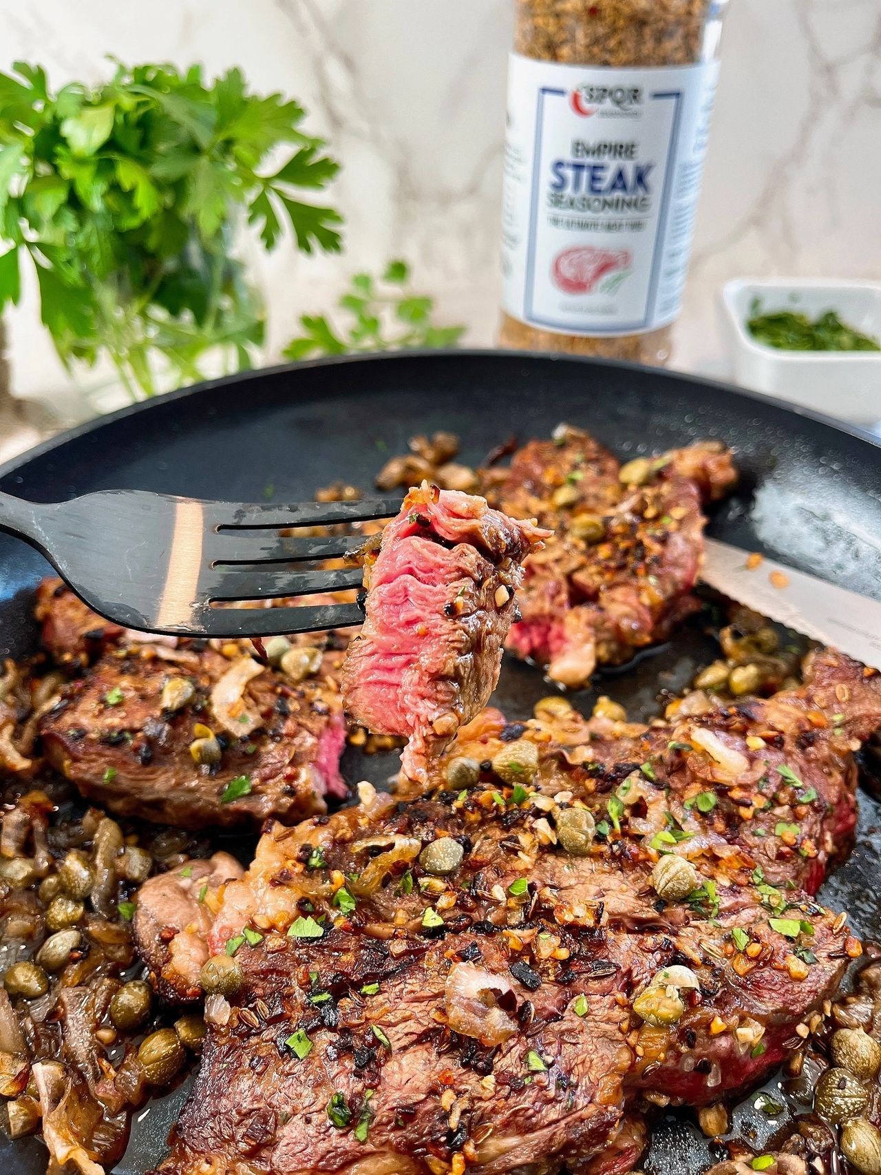 steaks with capers and shallots