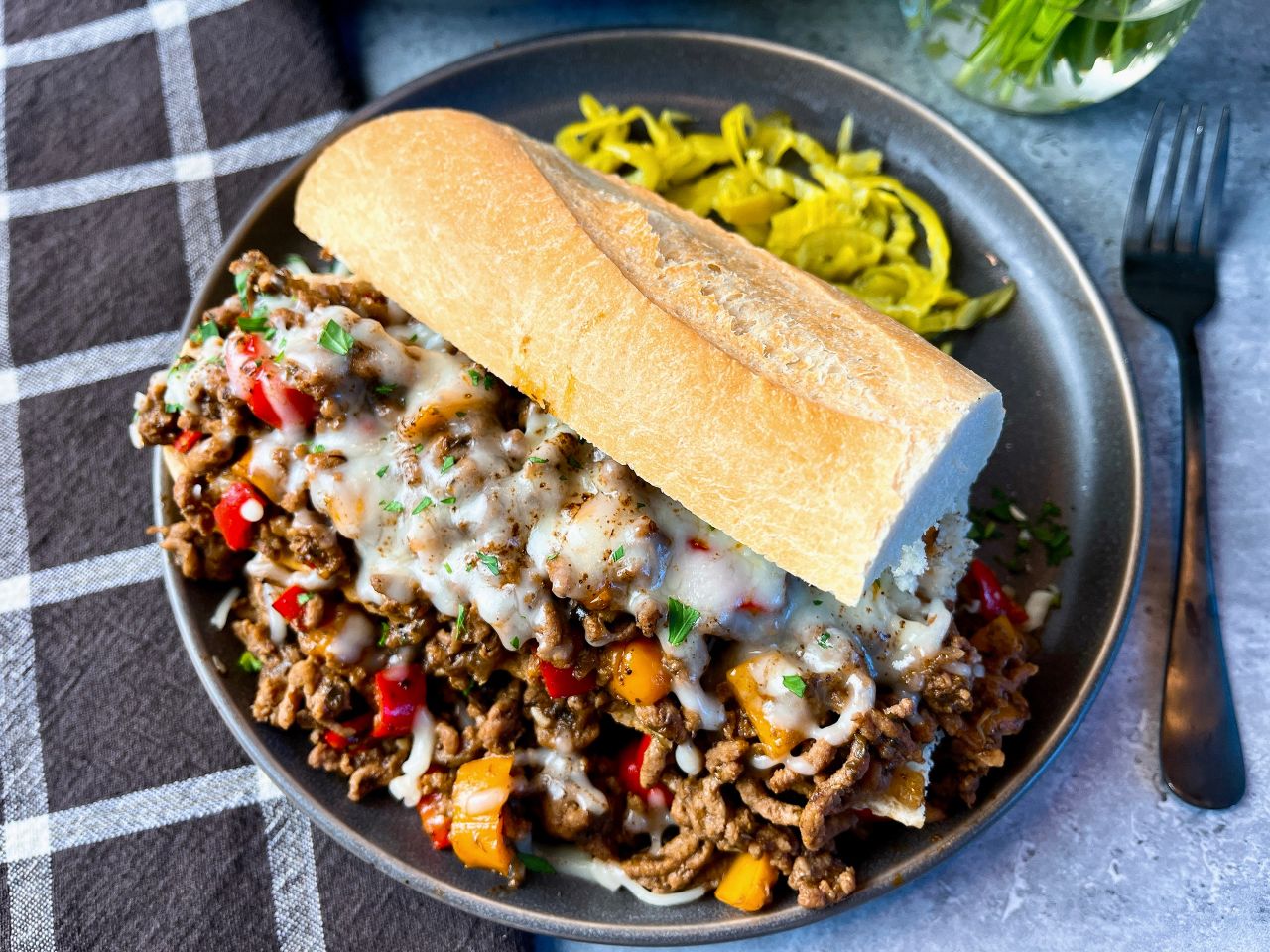 italian beef and pepper sandwich