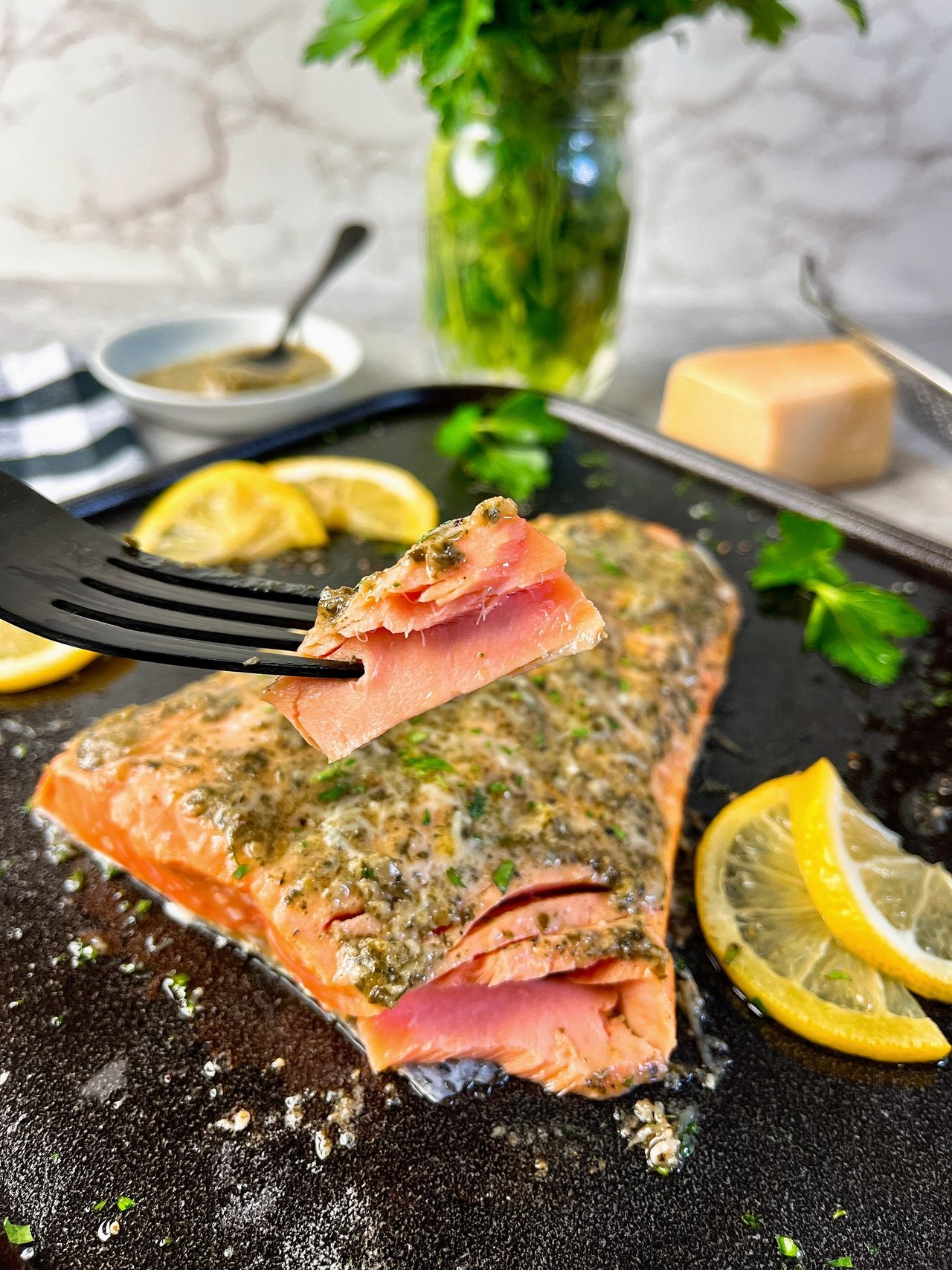 Pesto Salmon pesto glazed salmon