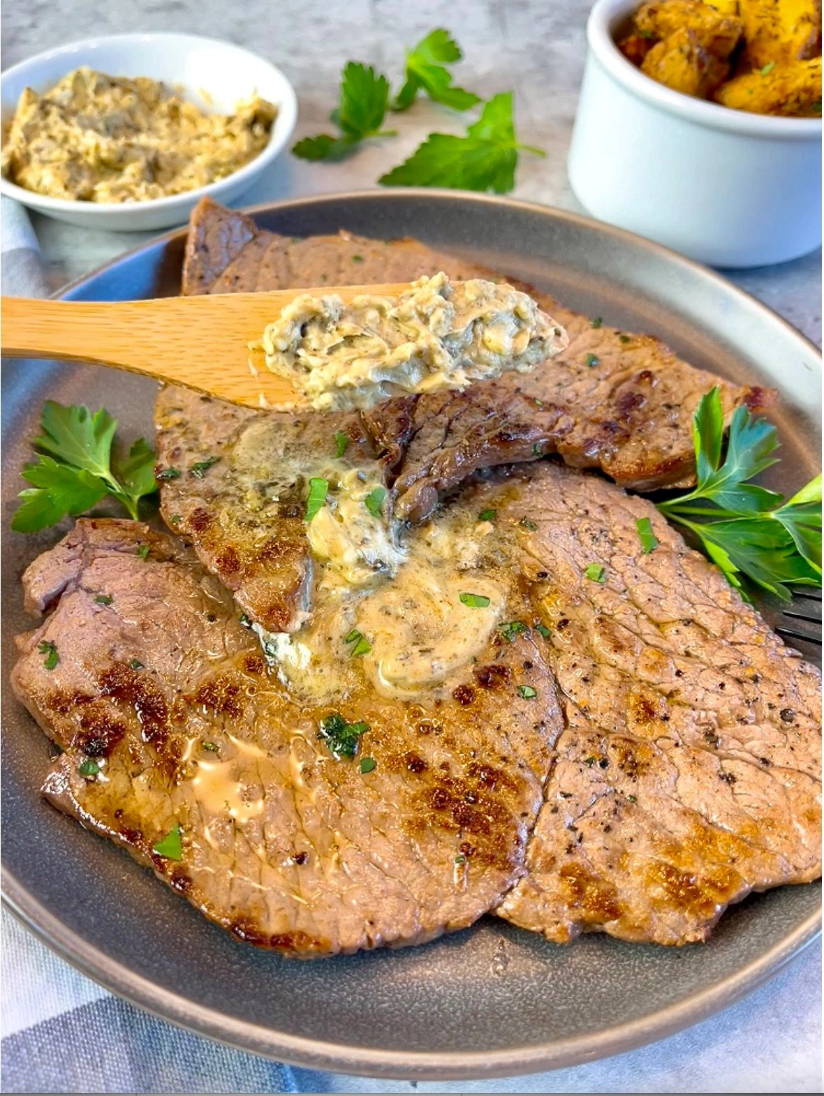 Minute Steaks with Pesto Butter