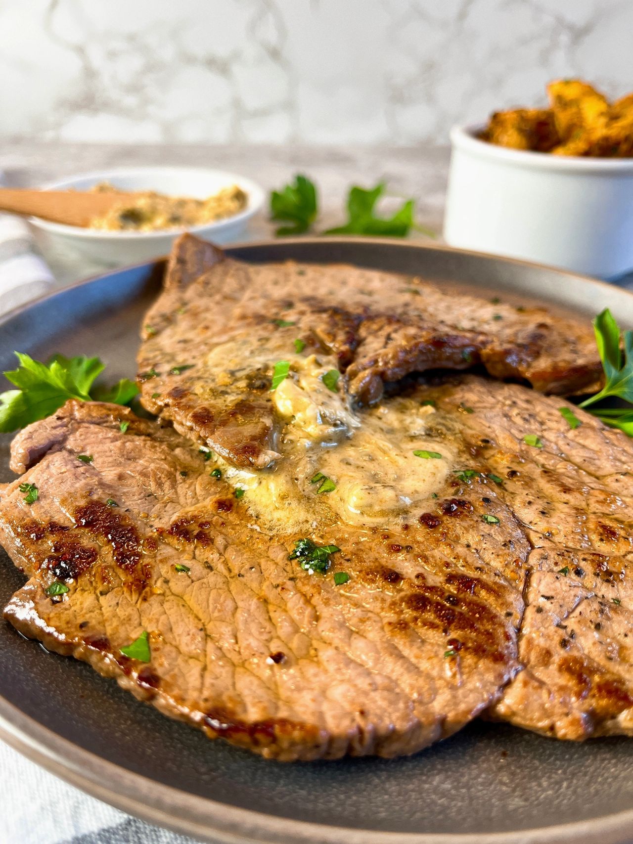 Minute Steaks with Pesto Butter