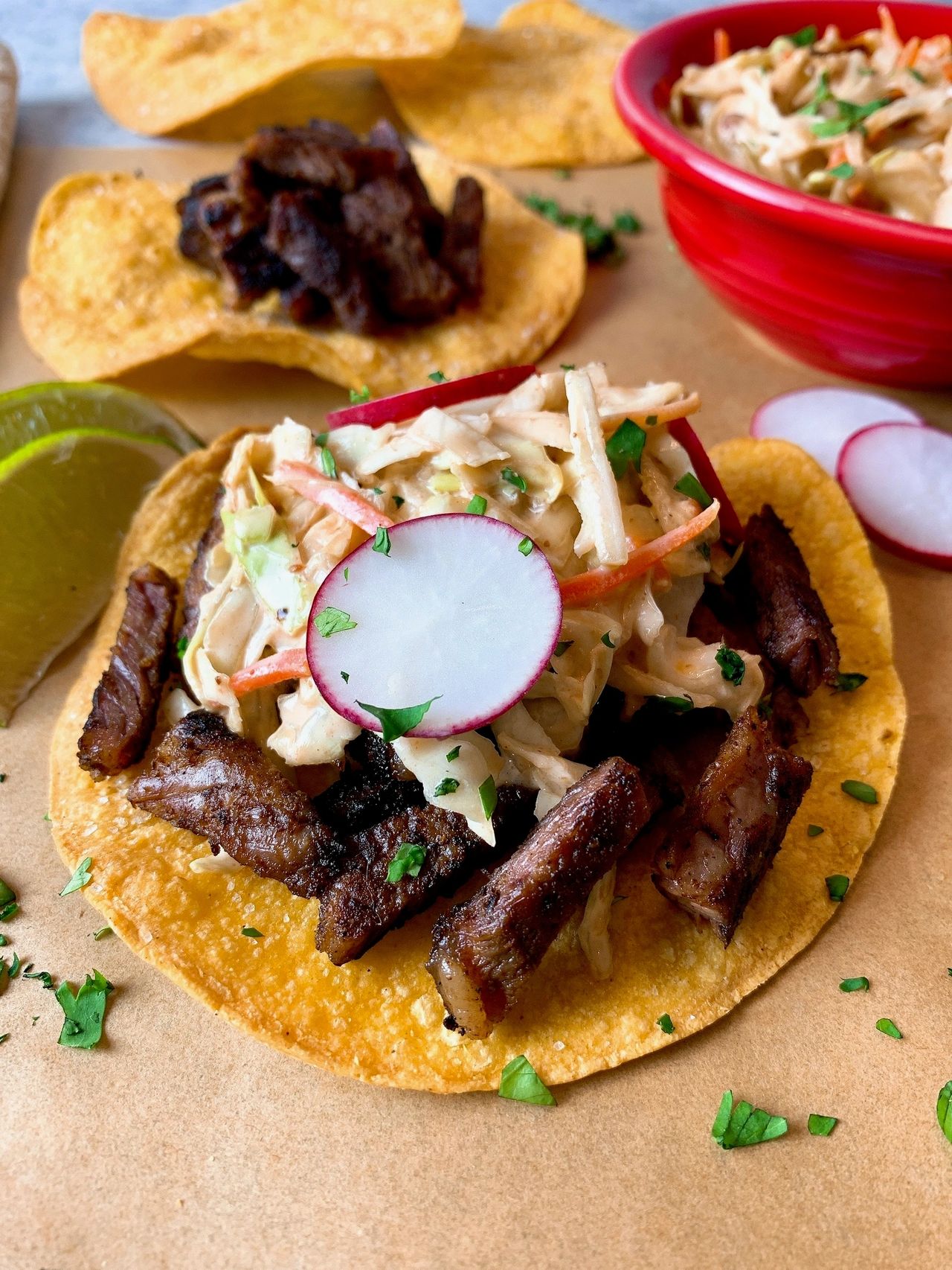 Short Rib Tostadas with Chipotle-Lime Slaw Short Rib Tostadas with Chipotle-Lime Slaw