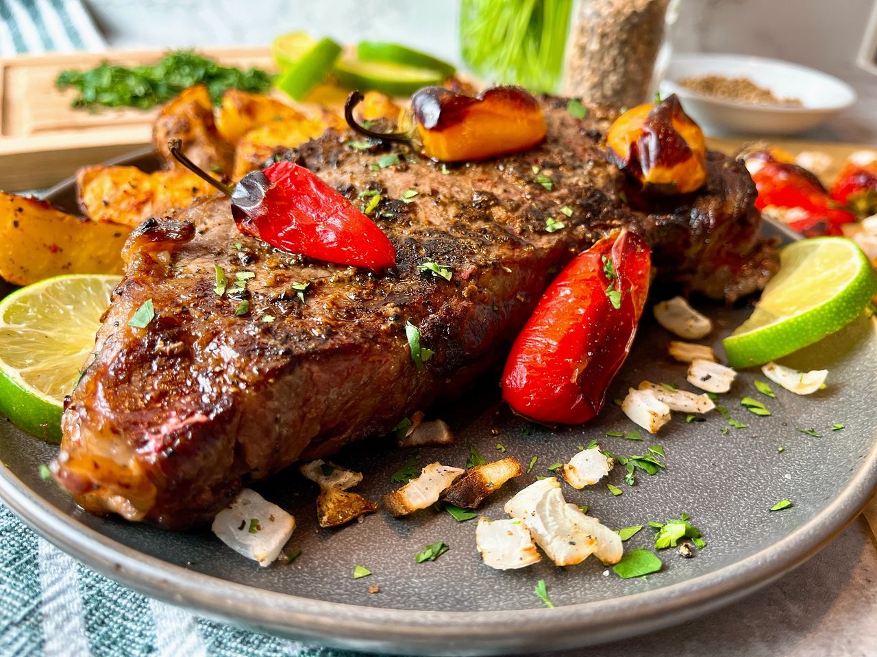 Steaks with Roasted Peppers and Onions Steaks with Roasted Peppers and Onions