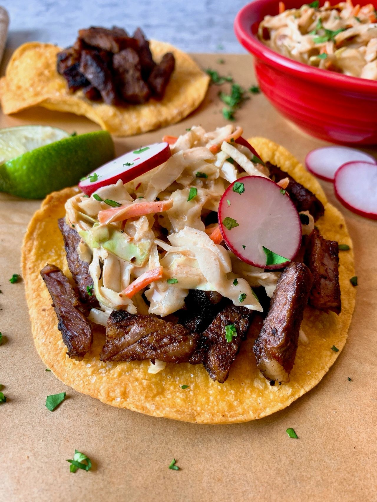 Short Rib Tostadas with Chipotle-Lime Slaw