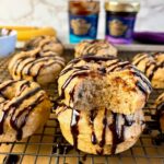 banana donuts with chocolate fudge sauce