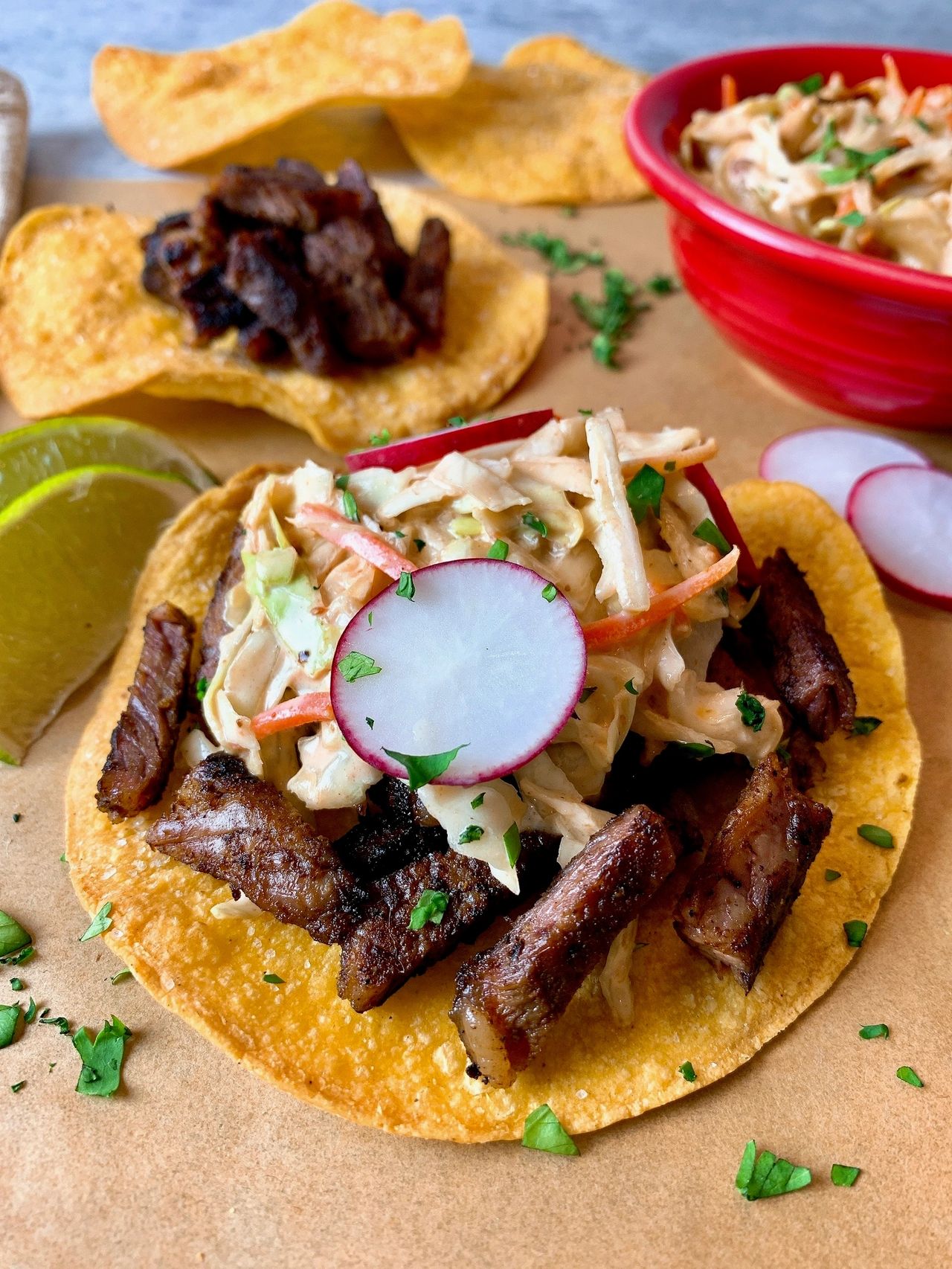 Short Rib Tostadas with Chipotle-Lime Slaw
