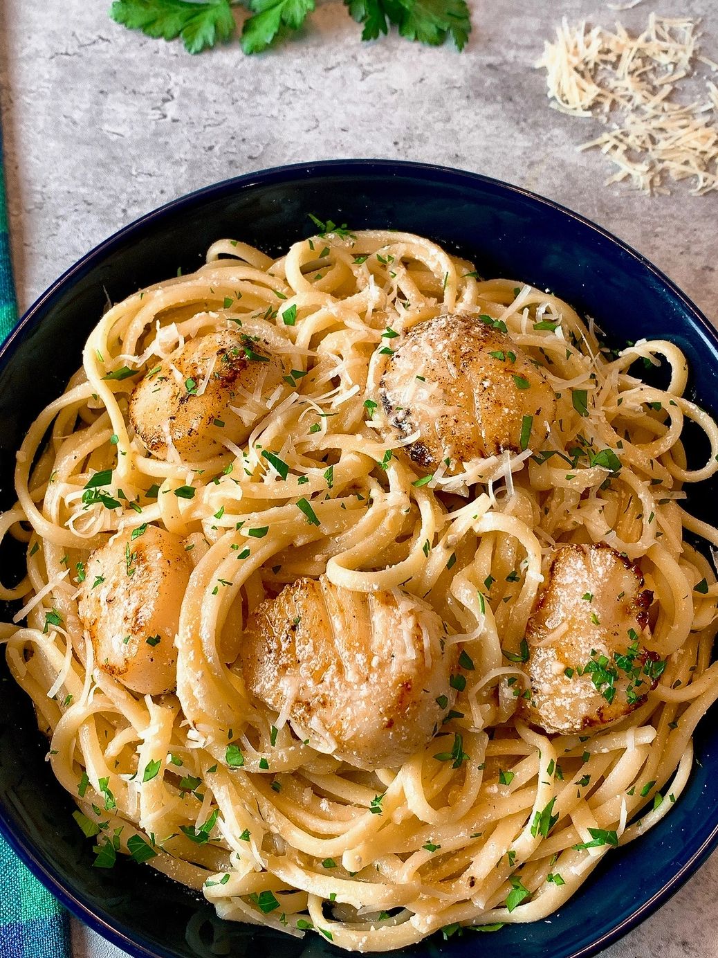 scallops and pasta with parmesan cheese