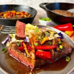 steaks with sweet and sour peppers