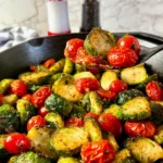 roasted brussels sprouts with blistered tomatoes