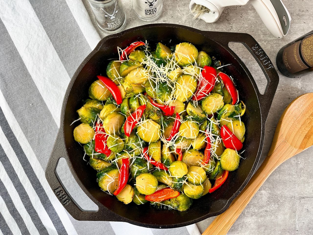 brussels sprouts with bell peppers and parmesan cheese