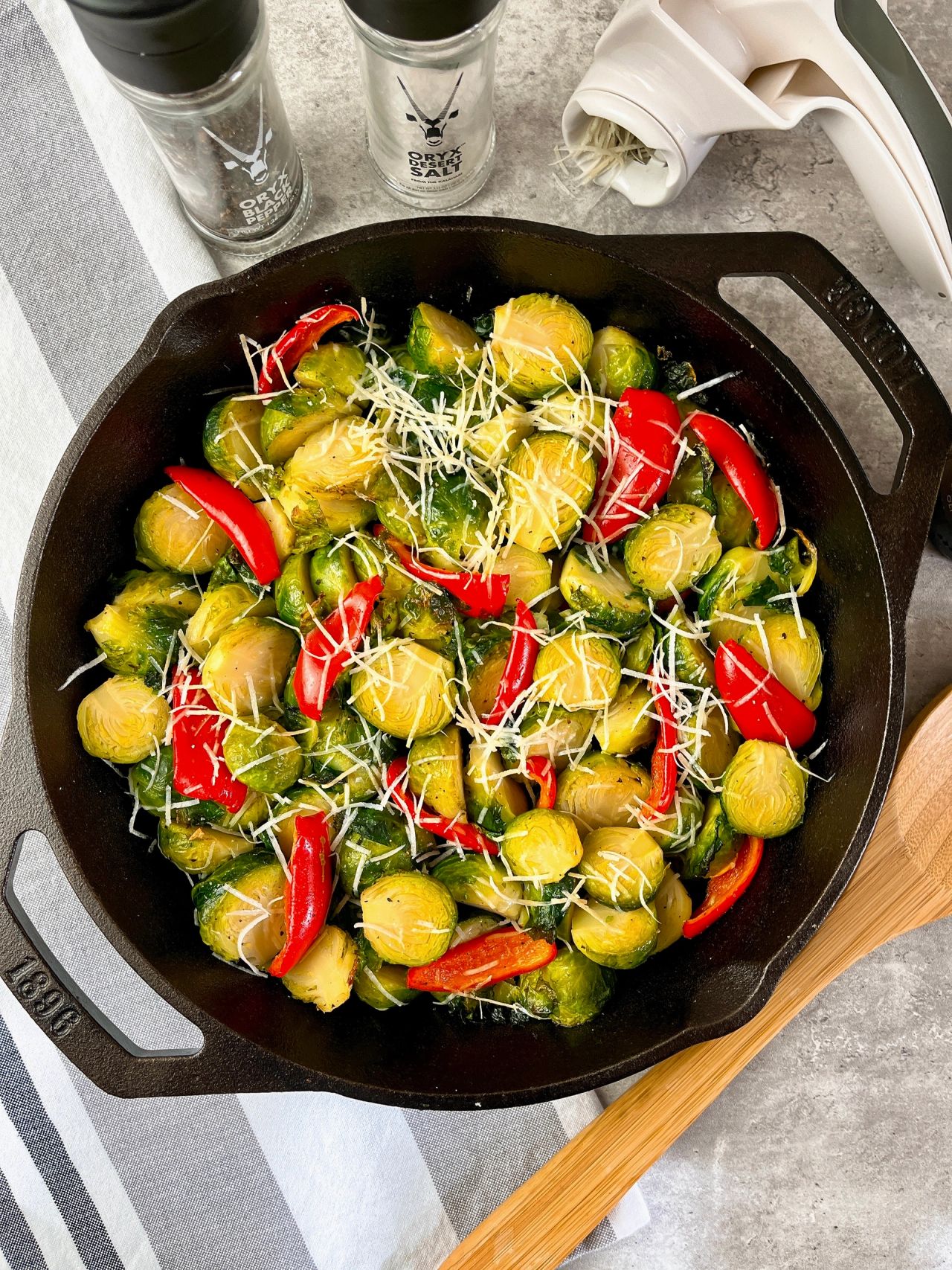 brussels sprouts with bell peppers and parmesan cheese