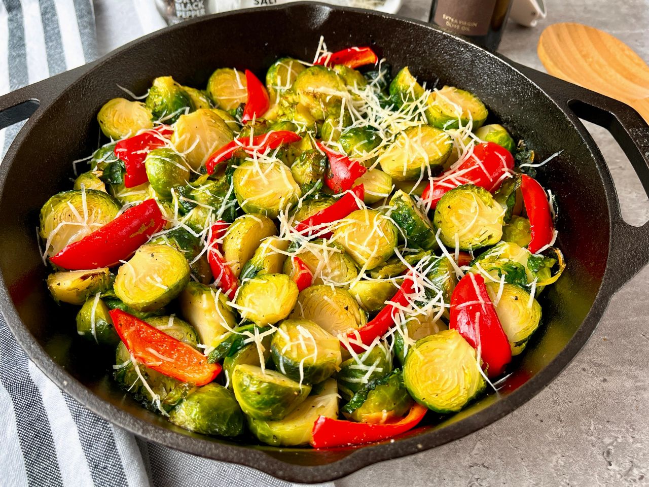 brussels sprouts with bell peppers and parmesan cheese
