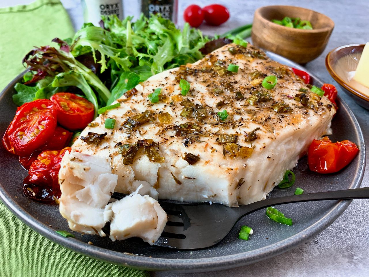Baked Fish with Scallion-Wine Butter